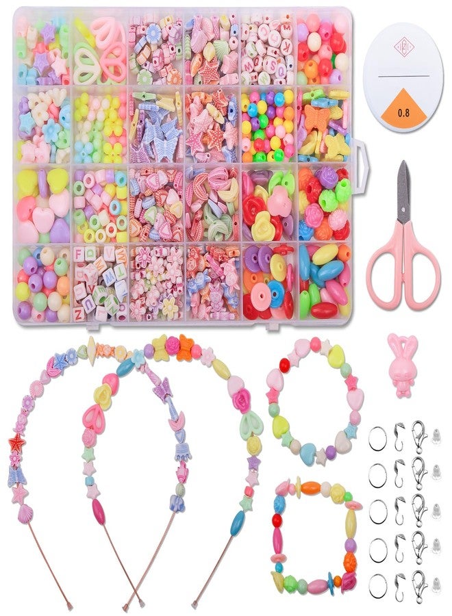 FACEFAB Plastic Beads for Kids Crafts Children's Jewelry Making Kit DIY Bracelets Necklace Hairband and Rings Craft Kits Birthday for 4, 5, 6, 7-Year-Old Little Girls Multicolor - Image 1